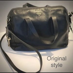 FOSSIL SYDNEY Black Leather Satchel Handbag Crossbody Purse ORIGINAL